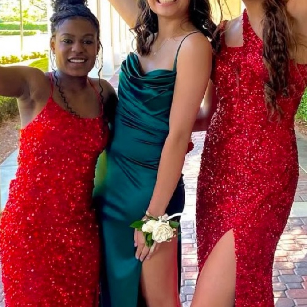 green silk prom dress 
worn once